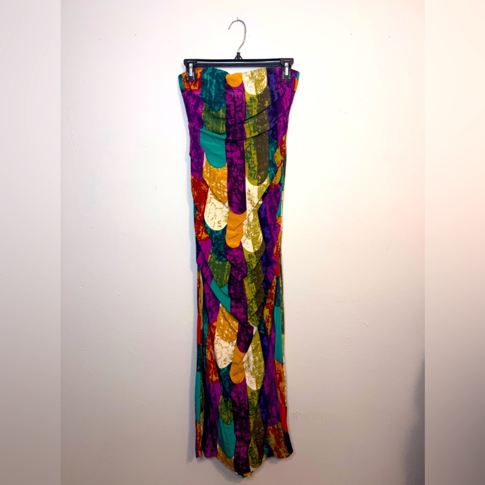 || NICOLE MILLER STRAPLESS GOWN || PROM DRESS ||Silk || Formal ||Multicolored - Picture 4 of 10